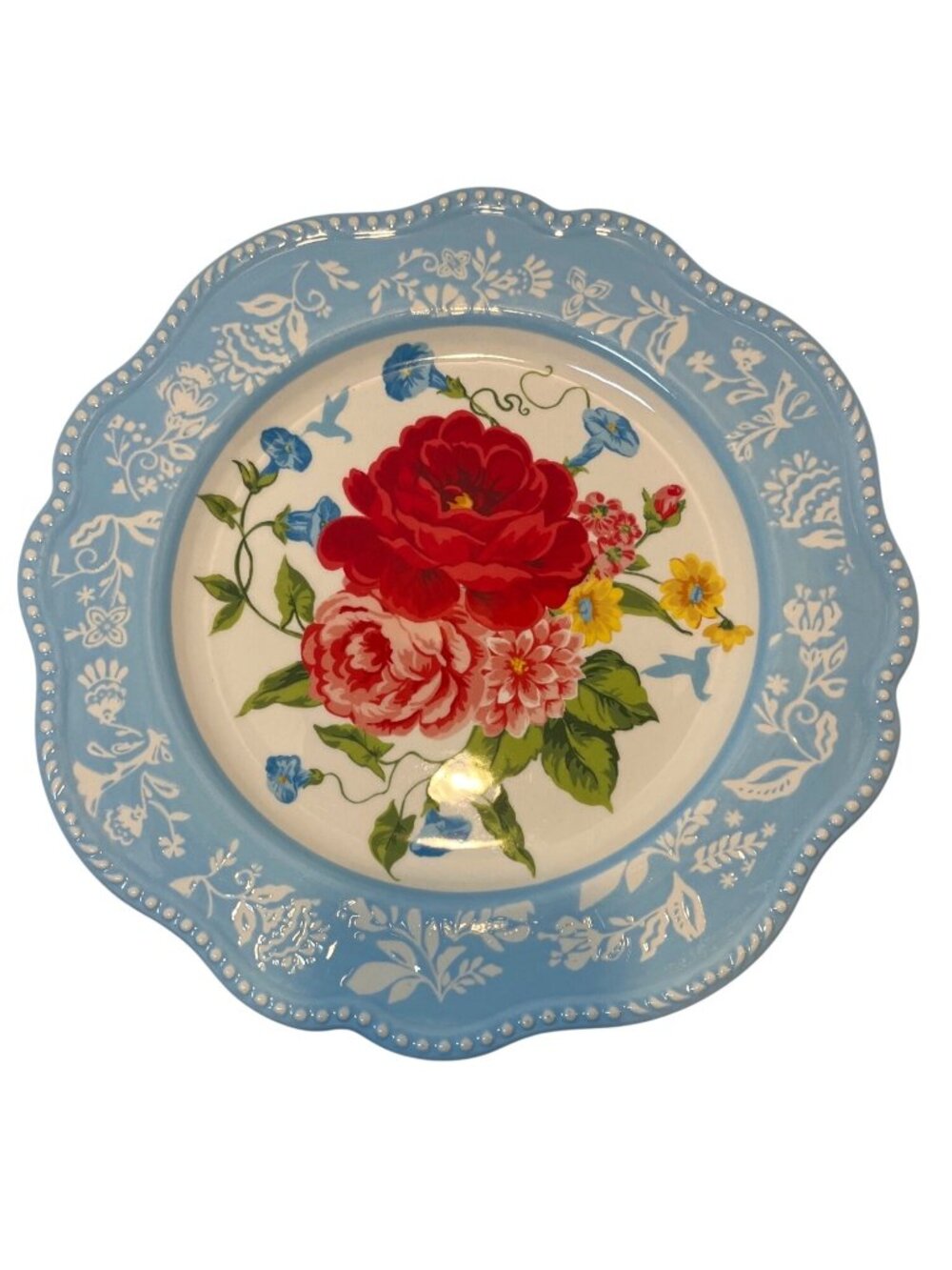 The Pioneer Woman Sweet Rose 11 Inch Dinner Plate Scalloped Edge Blue & Floral D